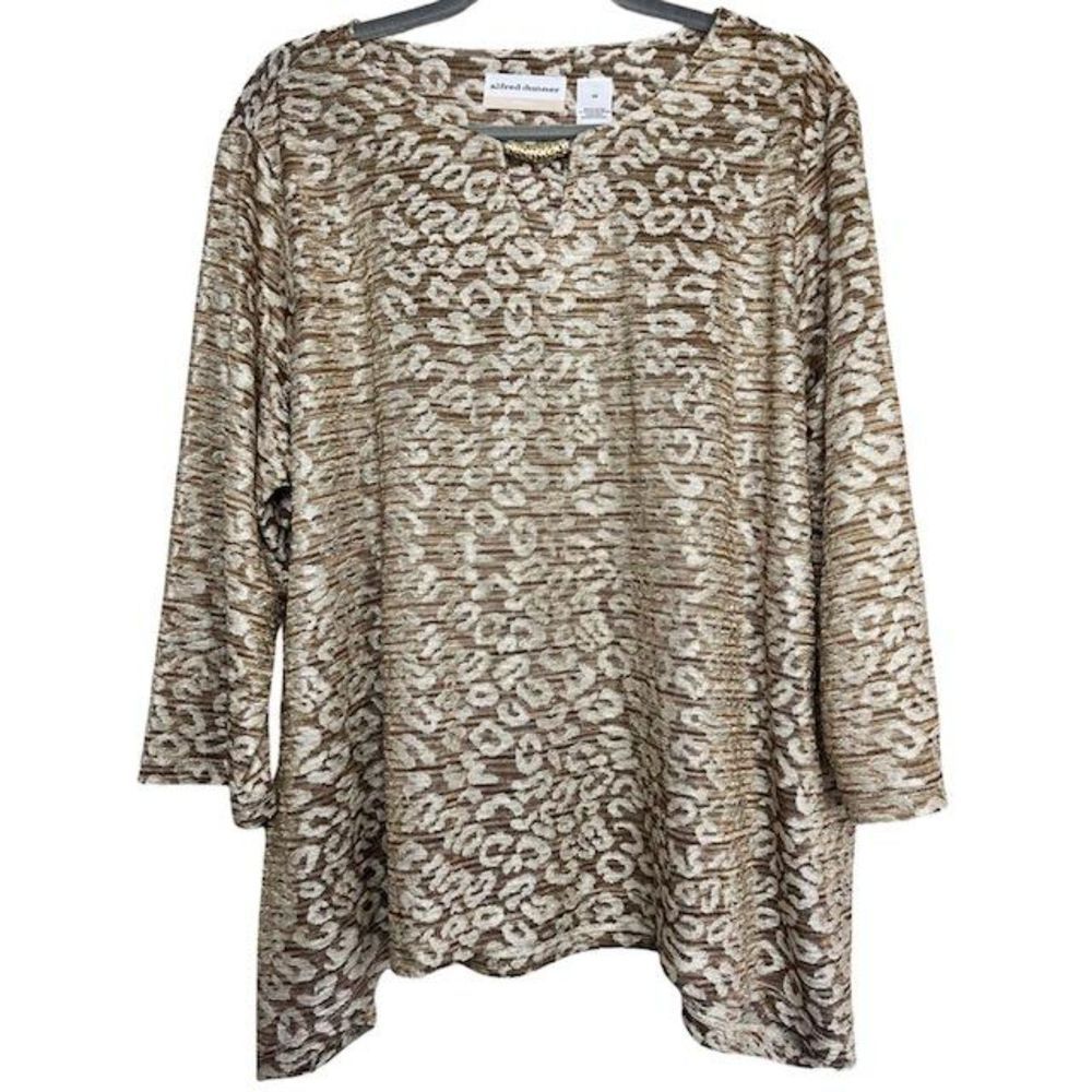 Alfred Dunner NWT Beige Shimmer Leopard Long Sleeve Top Womens Plus Size 2X